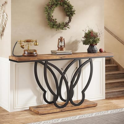 Tribesigns Consoletafel - Sidetable - Console - Haltafel - Metaal/Hout - Bruin - Industrieel - 140 x 80 x 30 cm - Console Tafel voor Hal, Woonkamer, Entree