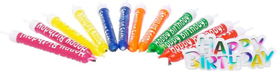 Party Casa Verjaardagskaarsjes met Houder - Set van 13 Stuks - Happy Birthday Opdruk - Inclusief Bijpassende Houders - Meerkleurig - Hoogte 9,5 cm - Geschikt Voor Taarten en Feestjes