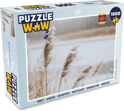 Puzzel Riet - Meer - Winter - Natuur - Sneeuw - Beige - Legpuzzel - Puzzel 1000 stukjes volwassenen