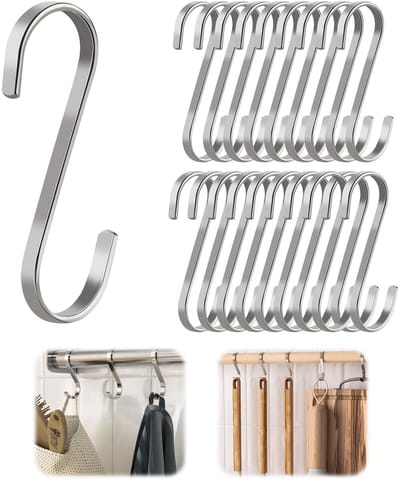 Dailygoods- Haakset 20 Stuks - S-Haak - Roestvrij Staal - Draagvermogen tot 10 kg - Duurzaam - Antiroest - 7,8 cm lengte - Haken