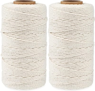 Beige Katoenen Koord 2mm - 2x100m Macramé Touw voor Creatief Gebruik, Verpakken en Decoratie