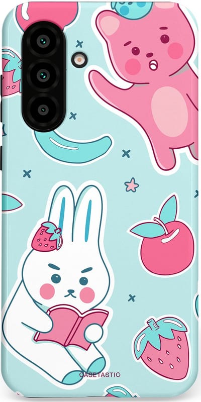 Casetastic hoesje geschikt voor Samsung Galaxy A36 / Samsung Galaxy A56 - Dubbellaagse bescherming - Fruitige vriendjes - Fashion Case - Mintgroen Lichtgrijs Lichtroze Wit