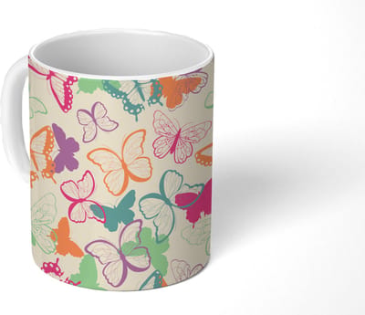 Mok - Koffiemok - Vlinders - Patronen - Insecten - Mokken - 350 ML - Beker - Koffiemokken - Theemok