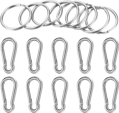 Set van 10 RVS Carabiner Clips van 60mm met Sleutelhangers - Ideaal voor Kamperen, Vissen en Outdoor Activiteiten