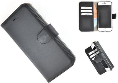 Geschikt voor iPhone 7 hoesje - iPhone 8 hoesje - Bookcase - Portemonnee Hoes Echt leer Wallet case Zwart