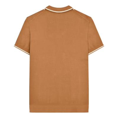Lambretta Heren Greco Gestreept Gebreid Poloshirt met Korte Mouwen (Tabak)