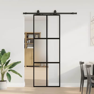 vidaXL - Schuifdeur - met - beslagset - 76x205 - cm - gehard - glas - zwart