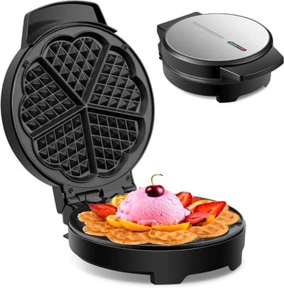 Hartjes Wafelijzer - Wafelijzer 1000 Watt Voor Hartvormige Wafels - Paninigrill - Elektrische Grill - Met Cool-Touch-Technologie - En Antiaanbaklaag