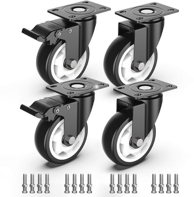 100 mm Zwenkwielen met Veiligheidsrem - Set van 4 Zware Meubelwielen voor een Draagvermogen van 600 kg
