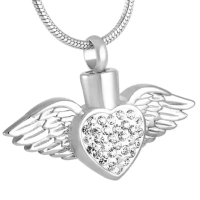 Aramat Jewels | Gedenkhangers | Stalen Ashanger met Vleugels – 15 Modellen Engel & Hart Gedenksieraad | Hart met vleugels-Transparant-2.5x3.5cm | |20mm | Staal | Volwassenen | Verkleurd niet