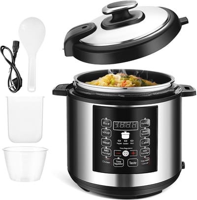 Elektrische Snelkoker – 6 Liter Grote Inhoud – Multifunctionele Rijstkoker & Soeppan – Hoge Druk Koken – Voor Gezinnen & Feestjes – Zilver