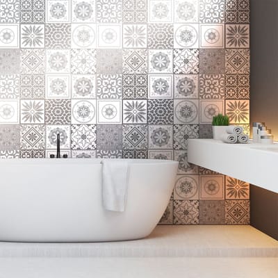 Tegelstickers voor de muur in keuken en badkamer - 12 cementtegelstickers in verschillende tinten Cordoba-grijs - 12 stickers van 10x10 cm