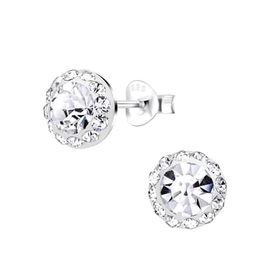 Joy|S - Zilveren oorbellen - kristal - 9 mm - ronde elegante oorknoppen