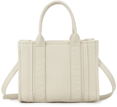 Damestas The Tote Bag – PU Leer – Beige – Letters op Straps – Luxe Handtas – 26,5 x 20,5 cm