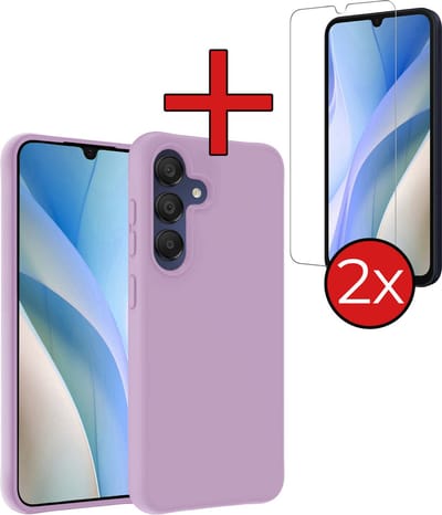 Hoesje - Met 2x Screenprotector - Geschikt voor Samsung Galaxy A15 - Sterk & Shockproof - Telefoon Hoes - Back Cover - Siliconen Case - Telefoonhoes - Lila