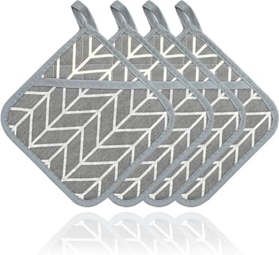 Set van 4 Katoenen Pannenlappen met Tas, 17 x 17 cm, Wasbaar, Antislip en Beschermend voor Oven en Keuken, Ideaal voor Bakken