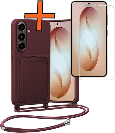Hoesje Geschikt voor Samsung S26 Hoes Met Telefoonketting Met Screenprotector - Backcover Geschikt voor Samsung Galaxy S26 Case Met Koord - Aubergine