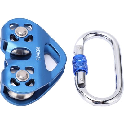 Dubbele Schacht Katrol Aluminiumlegering Hartvormig Hangend Wiel Rotsklimmen Machinebenodigdheden(Blauw ) blauw