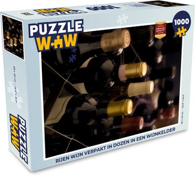 Puzzel Rijen wijn verpakt in dozen in een wijnkelder - Legpuzzel - Puzzel 1000 stukjes volwassenen