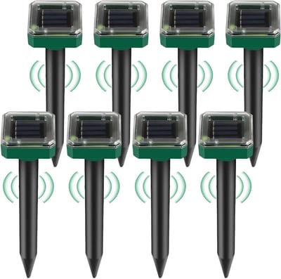 Ultrasone ongediertebestrijding voor mollen en woelmuizen - IP65 waterdicht, ideaal voor tuin en gazon, set van 8 stuks
