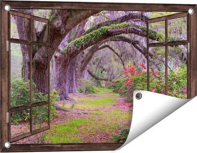 Gards Tuinposter Doorkijk Sprookjesbos - 60x40 cm - Tuindoek - Tuindecoratie - Wanddecoratie buiten - Tuinschilderij