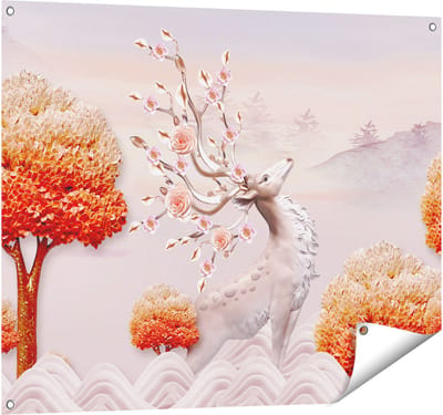 Gards Tuinposter 3D Illustratie Hert - Abstract - 100x80 cm - Tuindoek - Tuindecoratie - Wanddecoratie buiten - Tuinschilderij