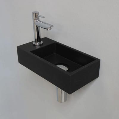 Fonteinset INK Versus Rechthoek Links 36x18x9cm Quartz Zwart Toiletkraan Sifon Plug Glans Chroom