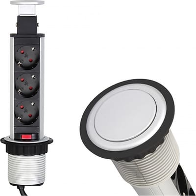 Design Light Liftbox - Stekkerdoos - Pop up verdeelstekker met 3 stopcontacten - Inbouw Stekkerblok met 1.8 meter kabel - Aluminium