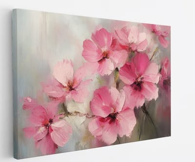 Saammp Canvas Schilderij - Zachte Roze Bloemen - Abstract - 60x40 - Foto op canvas - Wanddecoratie - Muurdecoratie Woonkamer - Kantoor Decoratie