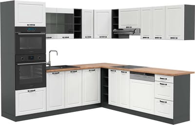 Vicco Hoekkeuken R-Line, Wit Landhuis/Antraciet, 247 x 237 cm, WB Eik