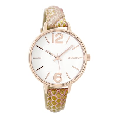 OOZOO Timepieces - Rosé goudkleurige horloge met goudkleurige leren band - C9481
