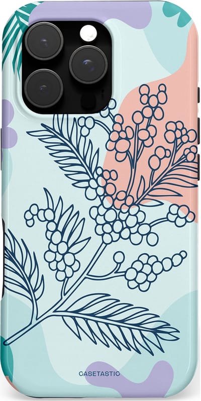 Casetastic hoesje geschikt voor Apple iPhone 16 Pro - MagSafe - Dubbellaagse bescherming - Aquarel Bladeren - Fashion Case - Lichtgrijs Turquoise Perzik Lila