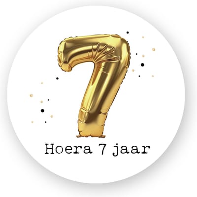 25x Traktatiestickers Folieballon 7 Jaar - Verjaardag stickers - Gold - Folie Ballon - Sluitstickers - Kinderfeest Traktatie - Uitdelen - Uitdeeltraktatie - Traktatiestickers Pimp Studio