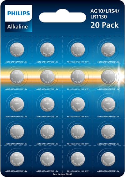 Philips Alkaline - Knoopcel batterijen - LR54 (LR1130/AG10) - 1.5V - 20 stuks