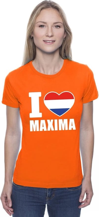 Oranje I love Maxima shirt dames - Oranje Koningsdag/ Holland supporter kleding S