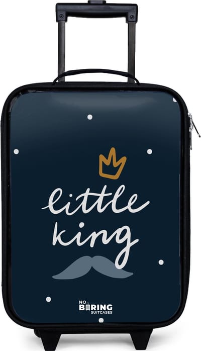 NoBoringSuitcases.com® - Kinderkoffer jongen - Kindertrolley meisje - Little king met stippen - Koffer kind lichtgewicht - Reiskoffer trolley voor kinderen - Koffertje met lichtgevende wieltjes - Rolkoffer zwart