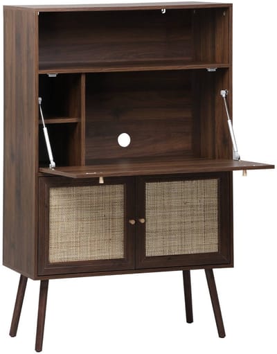 sweeek - Secretaire bureau kast met houtlook en rotan - bohème