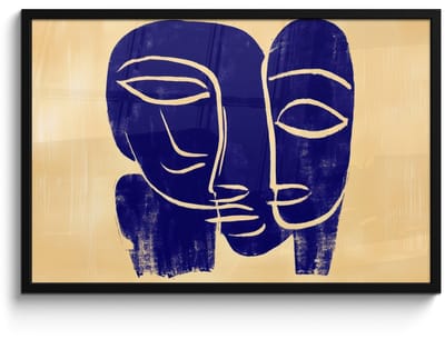 Poster in lijst - Fotolijst 90x60 cm - Posters - Okergeel - Blauw - Eenvoudige lijnen - Posterlijst zwart - Decoratie - Wanddecoratie woonkamer - Muurdecoratie slaapkamer