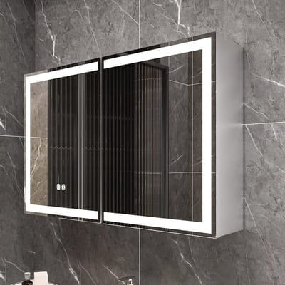 Badkamerkast met Spiegel en Verlichting - 80 x 60 x 14,5 cm - Dubbele Deurs met Stopcontacten en Verstelbare Planken