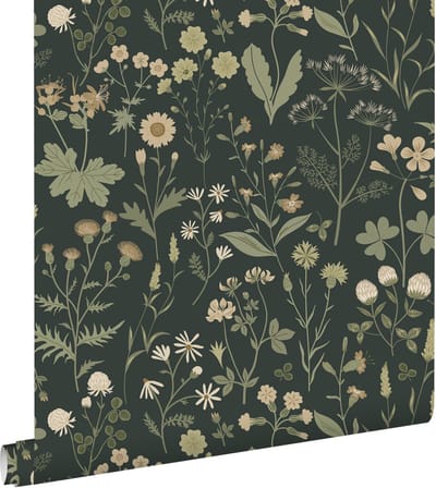 ESTAhome behang veldbloemen donkergroen - 50 x 900 cm - 139843