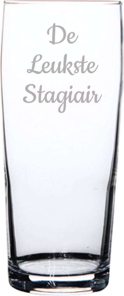 Gegraveerde bierfluitje 19cl De Leukste Stagiair