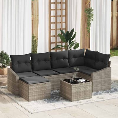 vidaXL Bankstel 7 st Lichtgrijs poly rattan