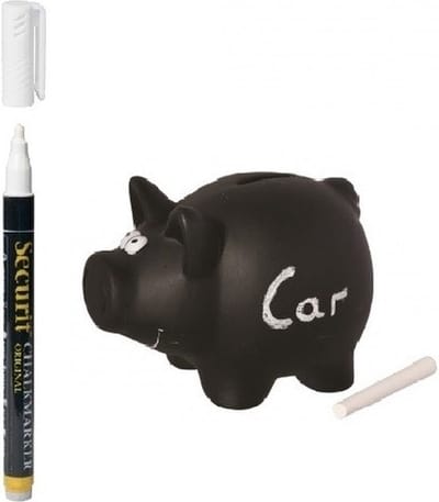Krijtbord spaarpot/spaarvarkentje 16 cm - inclusief krijtje en krijtstift