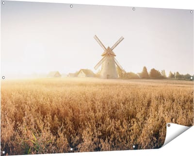 Gards Tuinposter Windmolen in het Veld - 150x100 cm - Tuindoek - Tuindecoratie - Wanddecoratie buiten - Tuinschilderij