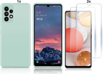 Hoesje Geschikt Voor Samsung Galaxy A52 Hoesje Soft Nano Silicone Backcover Gel Mint Met 2x Glazen Screenprotector