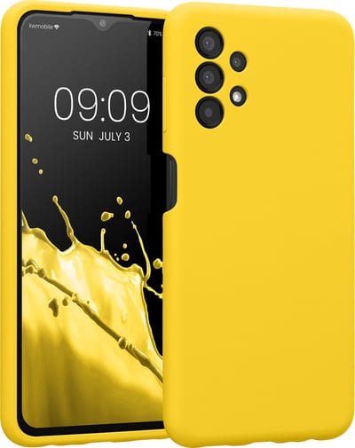 kwmobile telefoonhoesje geschikt voor Samsung Galaxy A13 4G - TPU backcover met siliconen coating - Smartphone case in stralend geel