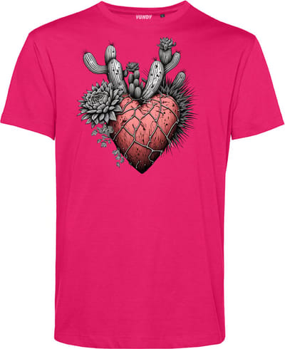 T-shirt Cactus Heart | Valentijn cadeautje voor hem | Valentijn | Valentijnsdag voor mannen | Fuchsia | maat XS