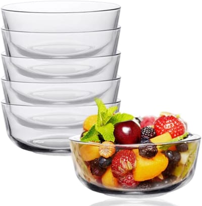 Set van 6 glazen kommen voor salades, desserts en dips - stapelbare serveerschalen van 300 ml, ideaal voor snacks en sauzen