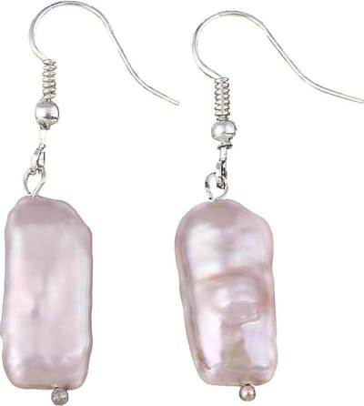 Zoetwater parel oorbellen Pearl Rectangle Pink - oorhangers - echte parels - sterling zilver (925) - roze - luxe sieraden zakje - parel oorbellen dames