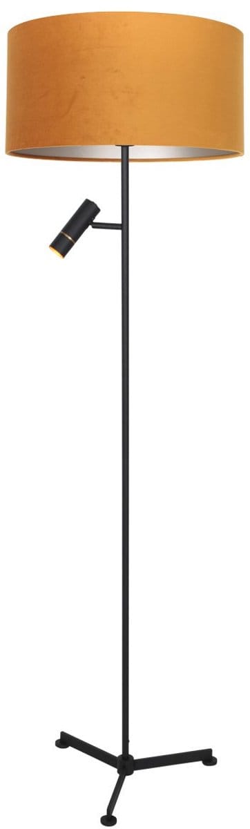 Vloerlamp Stang 4835ZW met gouden velours kap, zwart metaal, hoogte 145 cm, eigentijdse stijl, Steinhauer, draaibaar en kantelbaar leeslicht